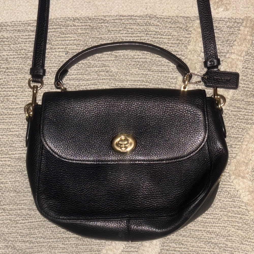 Coach Black Pebbled Leather Crossbody Bag with Gold Hardware